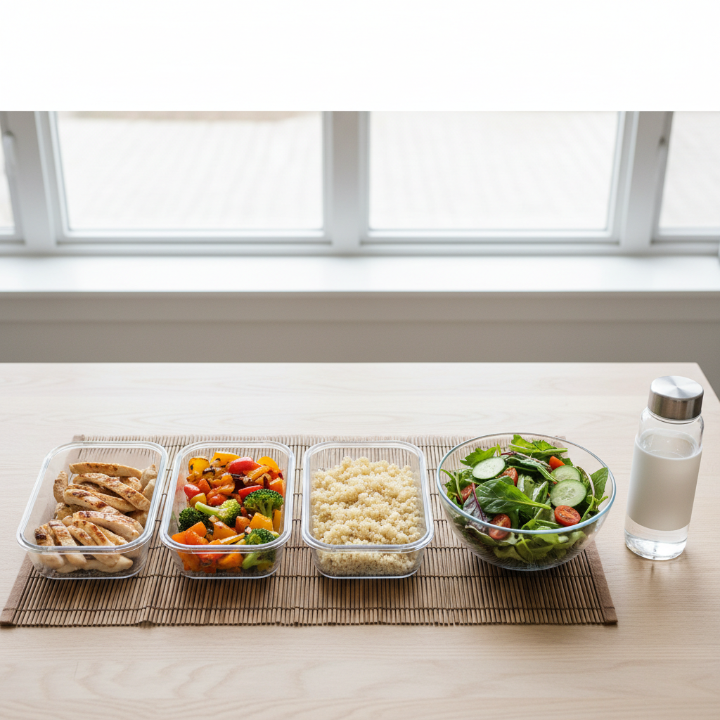 Healthy meal prep flat-lay
